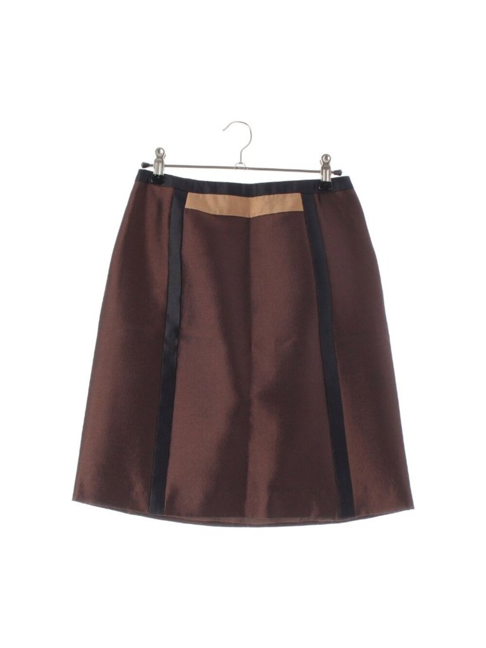 Prada Archives Wool Silk Line Contrast Skirt Brown Black Beige 36